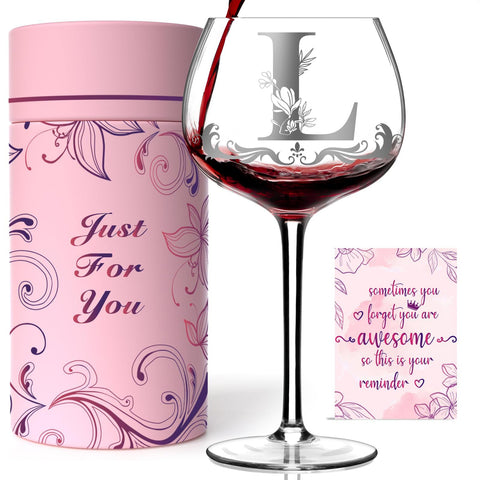 Copa de vino Gumry personalizada con inicial L, regalo elegante