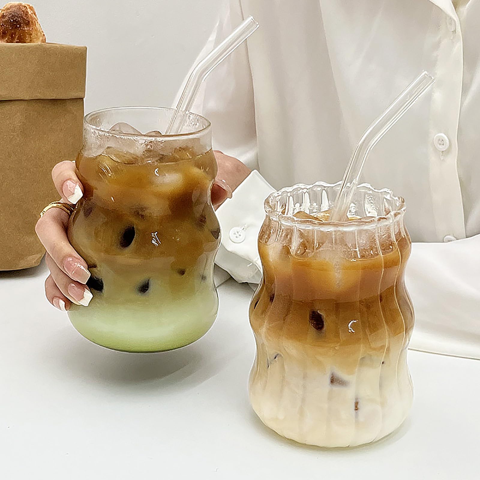 GUOJOZO vaso de vidrio ondulado, perfecto para jugos fríos.