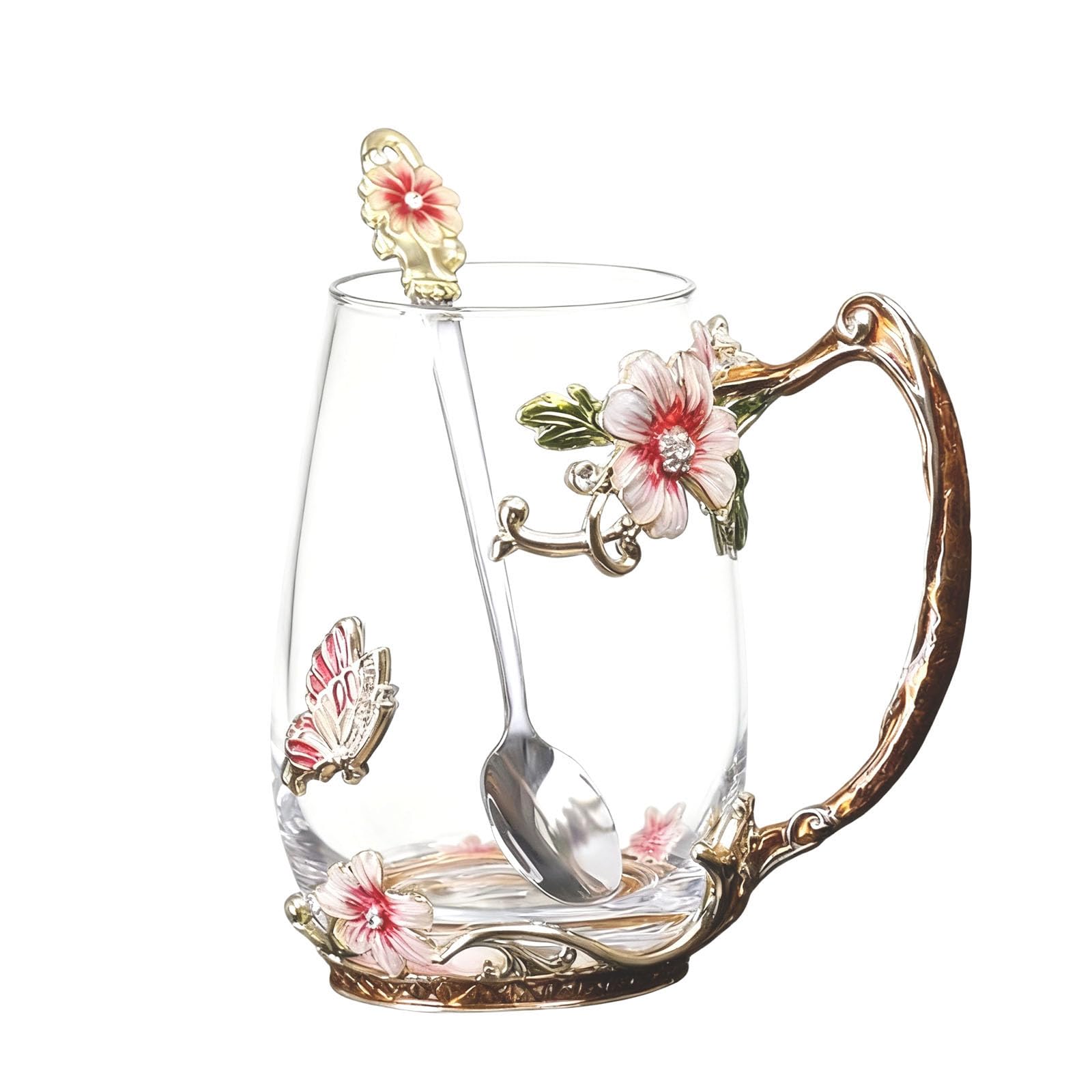 Guon-Wuvl taza de vidrio flor 3D con mariposa ideal para té o café