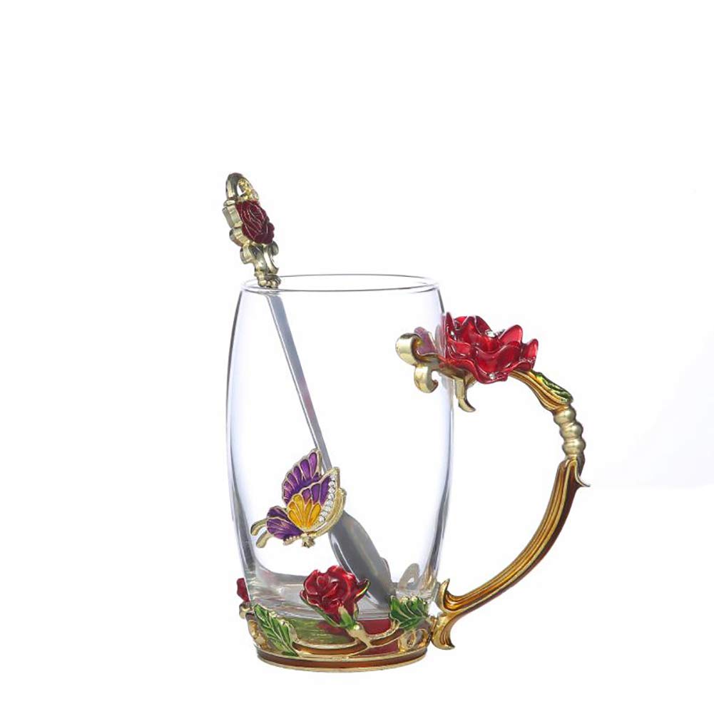 Guon-Wuvl vaso cristal flor mariposa, diseño elegante para té o café.