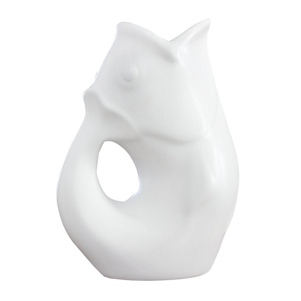 Gurgle Pot blanco, vista frontal: diseño elegante para servir bebidas con estilo.