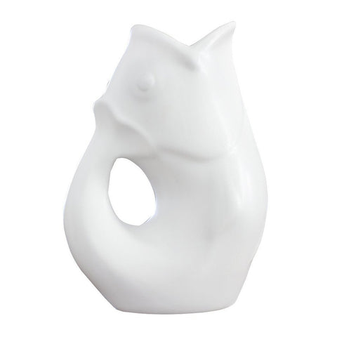 Gurgle Pot blanco, vista frontal: diseño elegante para servir bebidas con estilo.