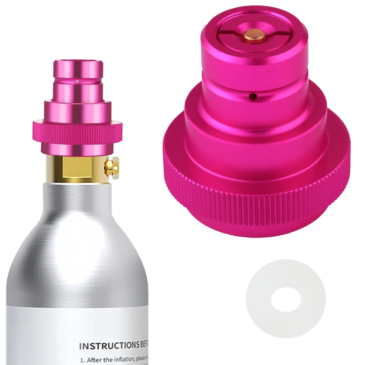 Adaptador CO2 GURUDAR con conexión rápida para soda, ahorro posible en recargas.