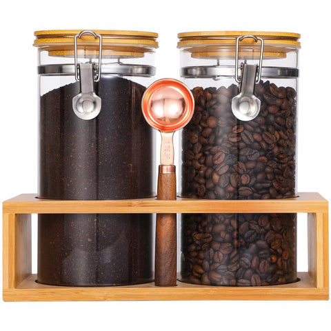 GURUDAR Contenedor de vidrio para café 49oz, permite ver el contenido fácilmente.