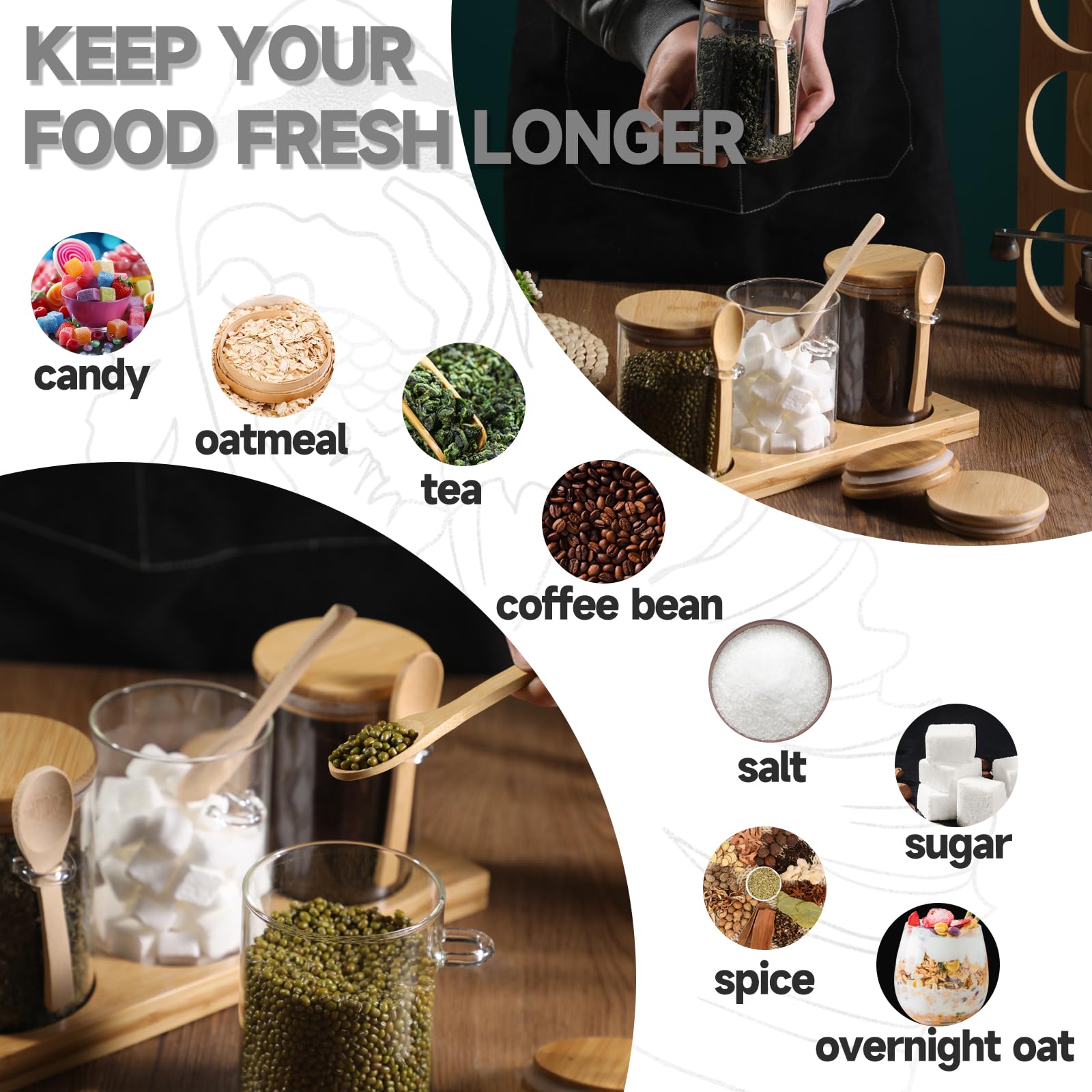 Escena de cocina con frascos organizados y estilo natural.