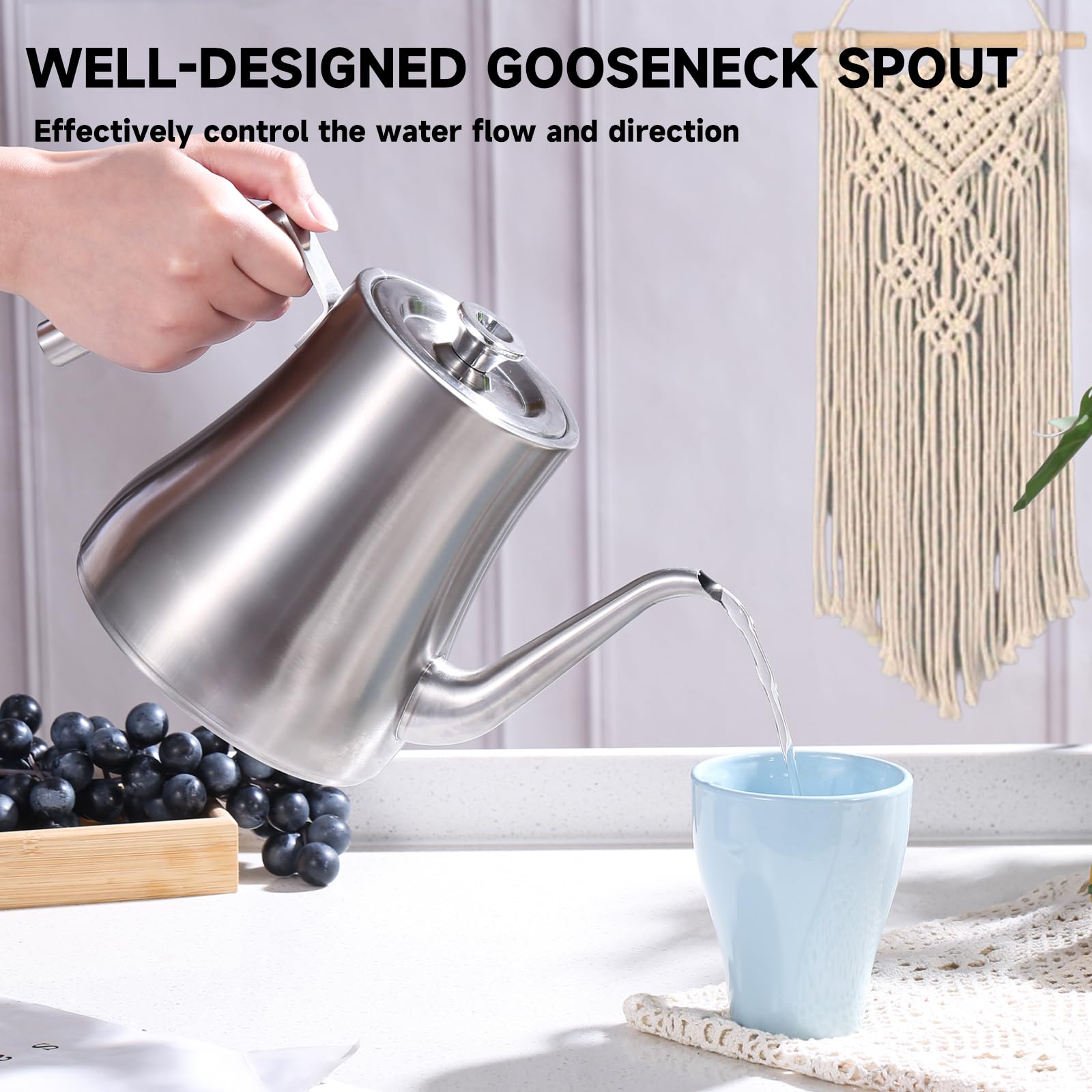 Tetera GURUDAR con mango ergonómico para manejo cómodo
