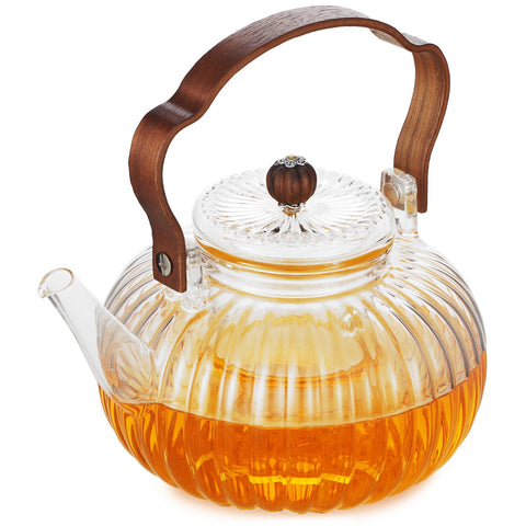 Tetera Gurudar calabaza de vidrio borosilicato, 1200 ml, clara y elegante para infusiones.