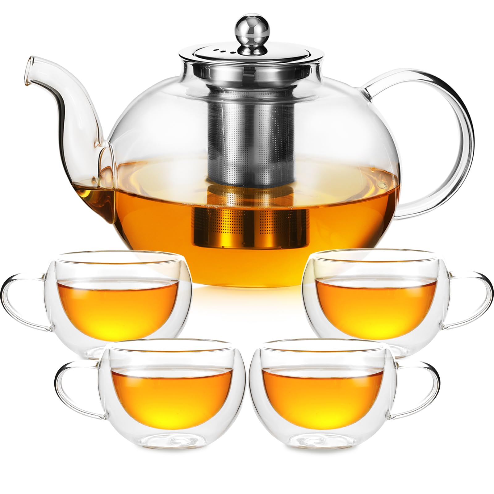 Tetera GURUDAR de vidrio 50 onzas con infusor extraíble para infusiones limpias.