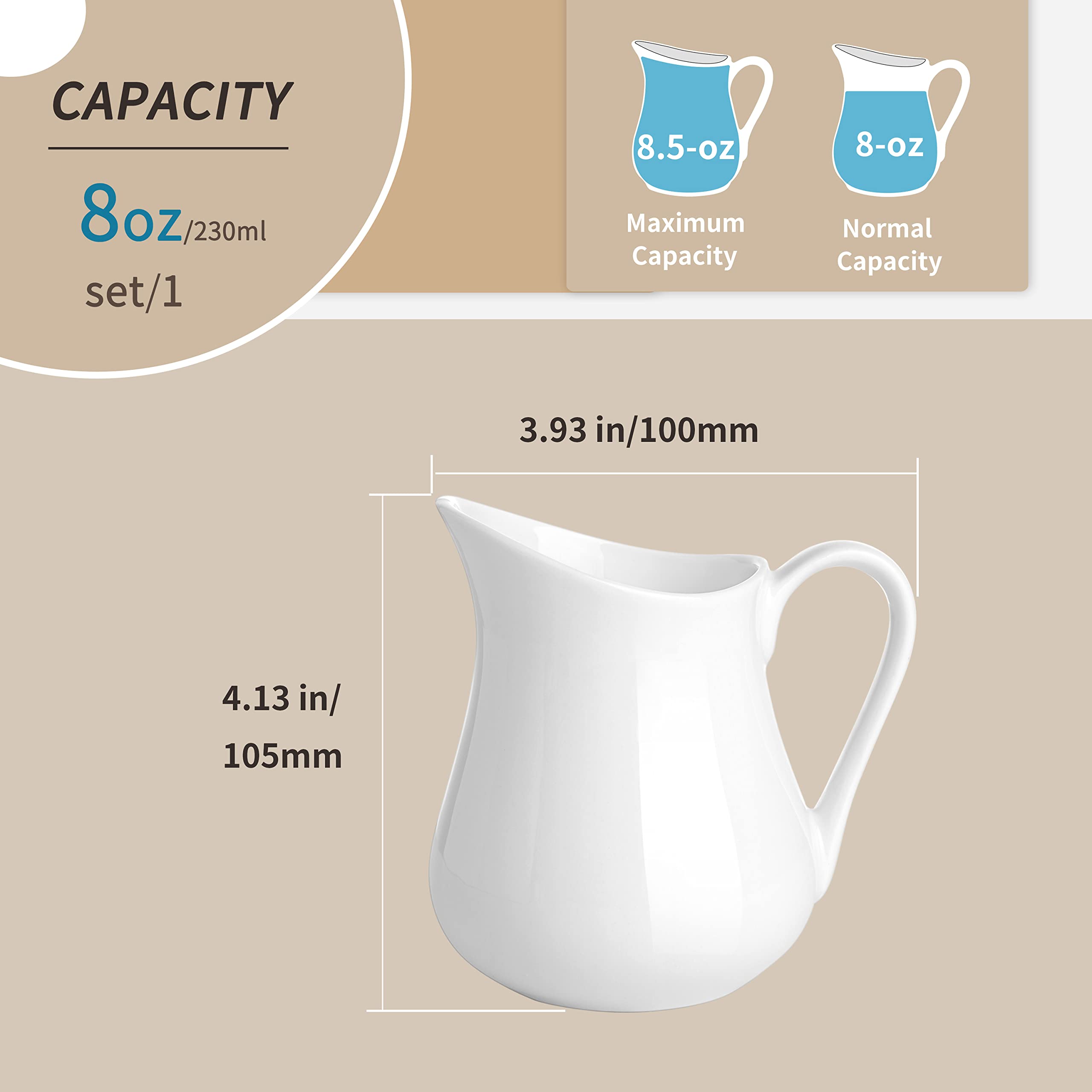 Gurygo cremador vista frontal 8 oz para café y crema.