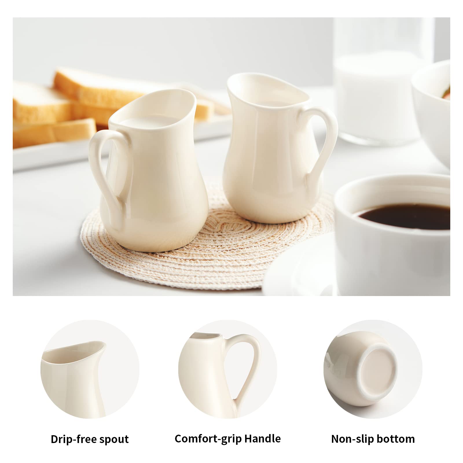 Gurygo cremero cerámico beige, dos jarras apiladas para ahorro de espacio.