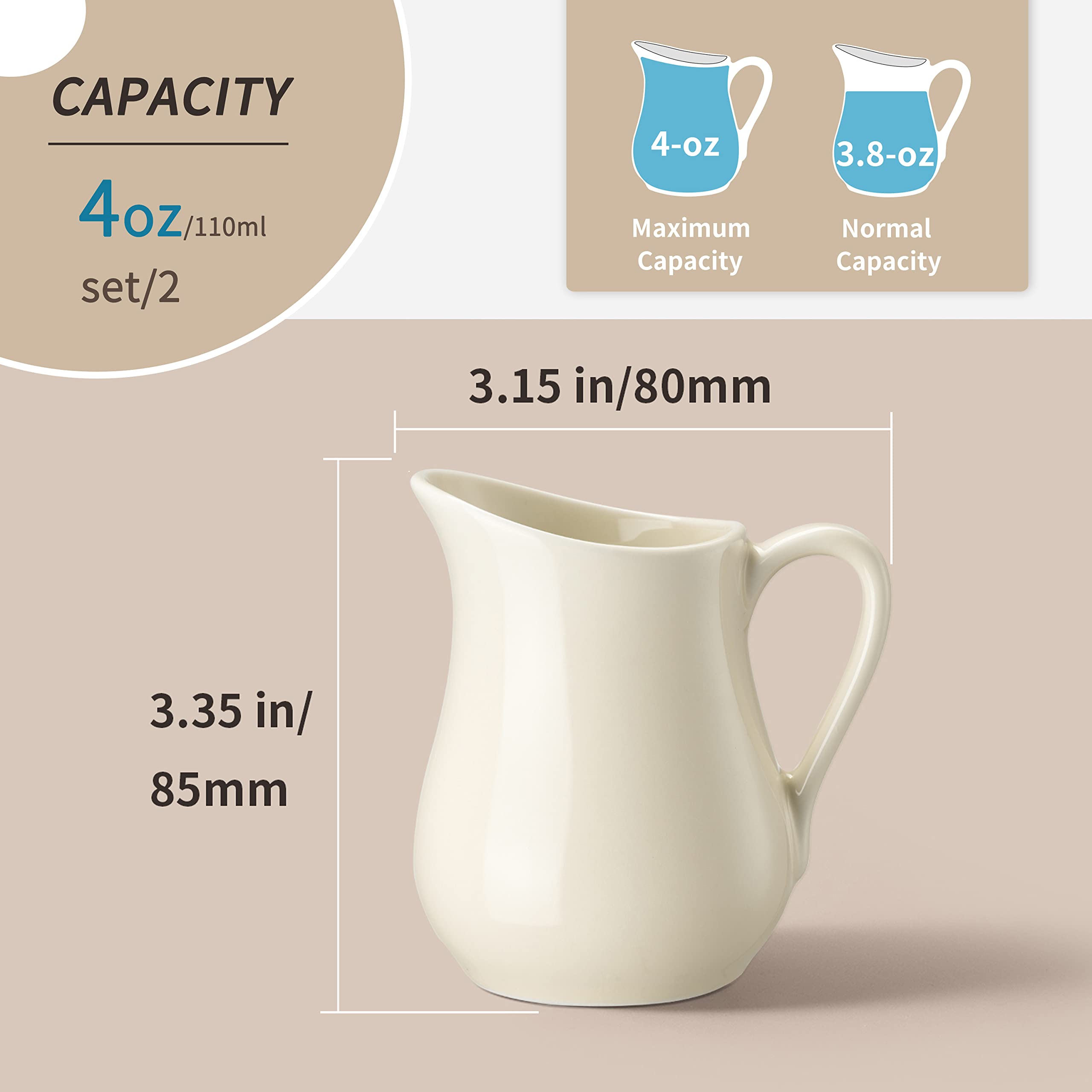 Gurygo cremero cerámico beige, mango ergonómico para verter con facilidad.