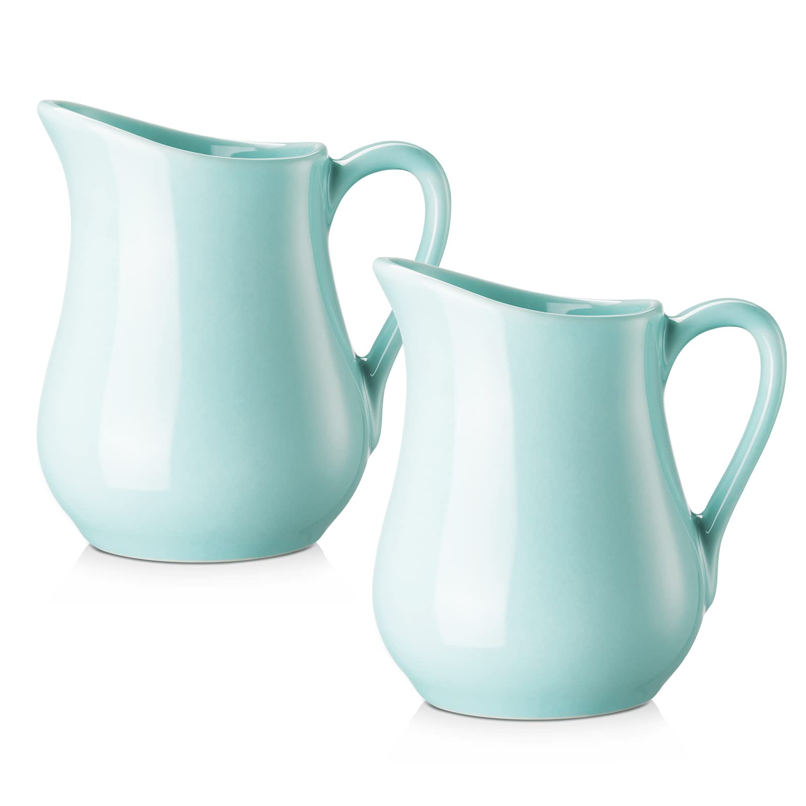 Jarra crema turquesa de Gurygo con conjunto de dos para servir leche con estilo.