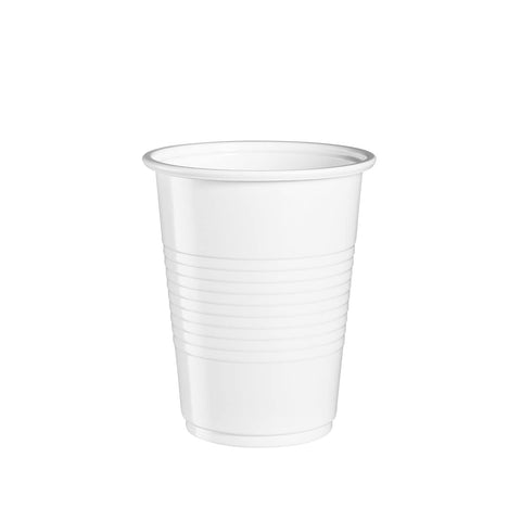 Vaso plástico blanco de GUSTO, perfecto para reuniones y eventos.