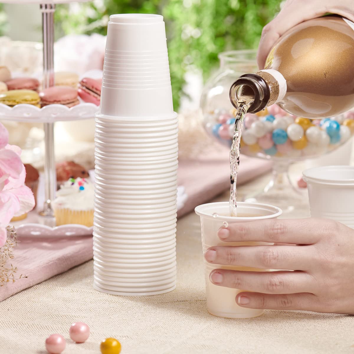 Vaso plástico blanco de GUSTO, pack de 500 para grandes reuniones.