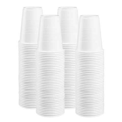 Vaso plástico blanco de GUSTO, 7oz, ideal para fiestas y bebidas frías.