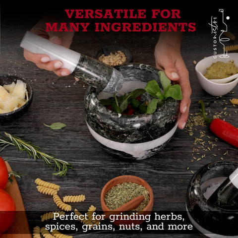 Gusto Nostro diseño artesanal en mortero de mármol para cocina elegante.