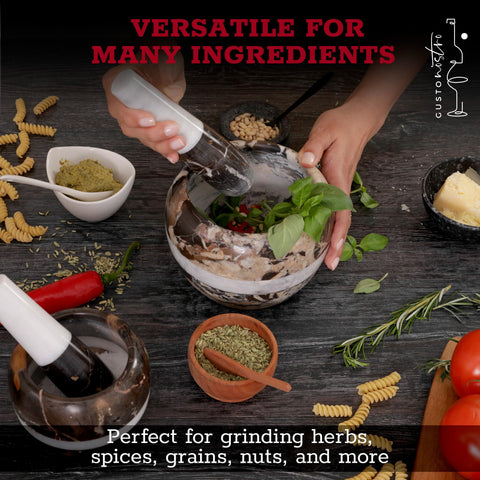 Mortero de mármol Gusto Nostro para lotes grandes facilita mezclar ingredientes en porciones generosas