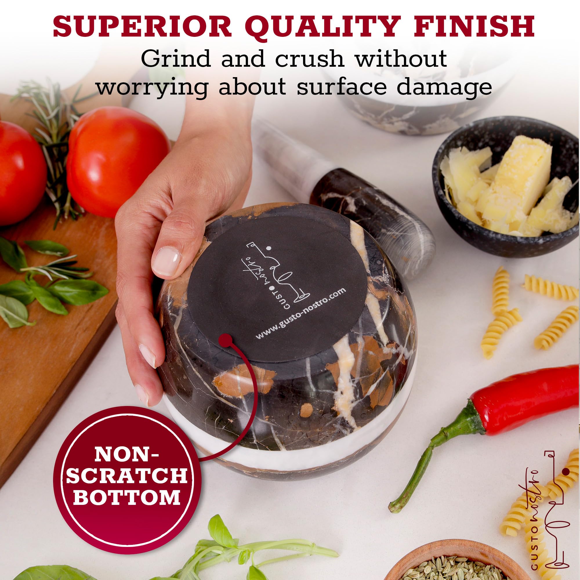 Mortero Gusto Nostro para pesto, extracción de sabor más rica