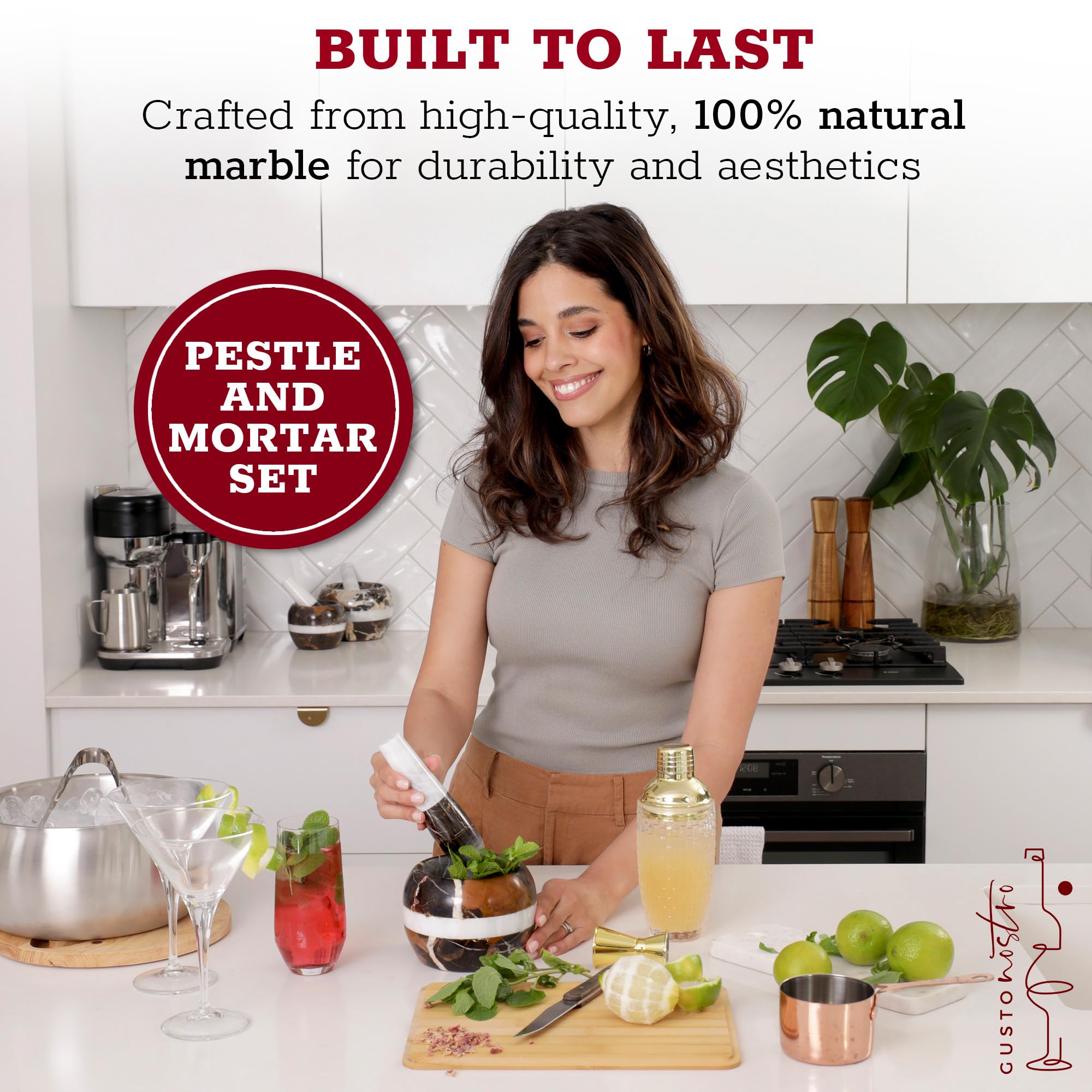 Pilon de mármol Gusto Nostro para guacamole, textura cremosa y mezcla uniforme