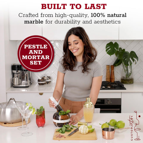 Pilon de mármol Gusto Nostro para guacamole, textura cremosa y mezcla uniforme