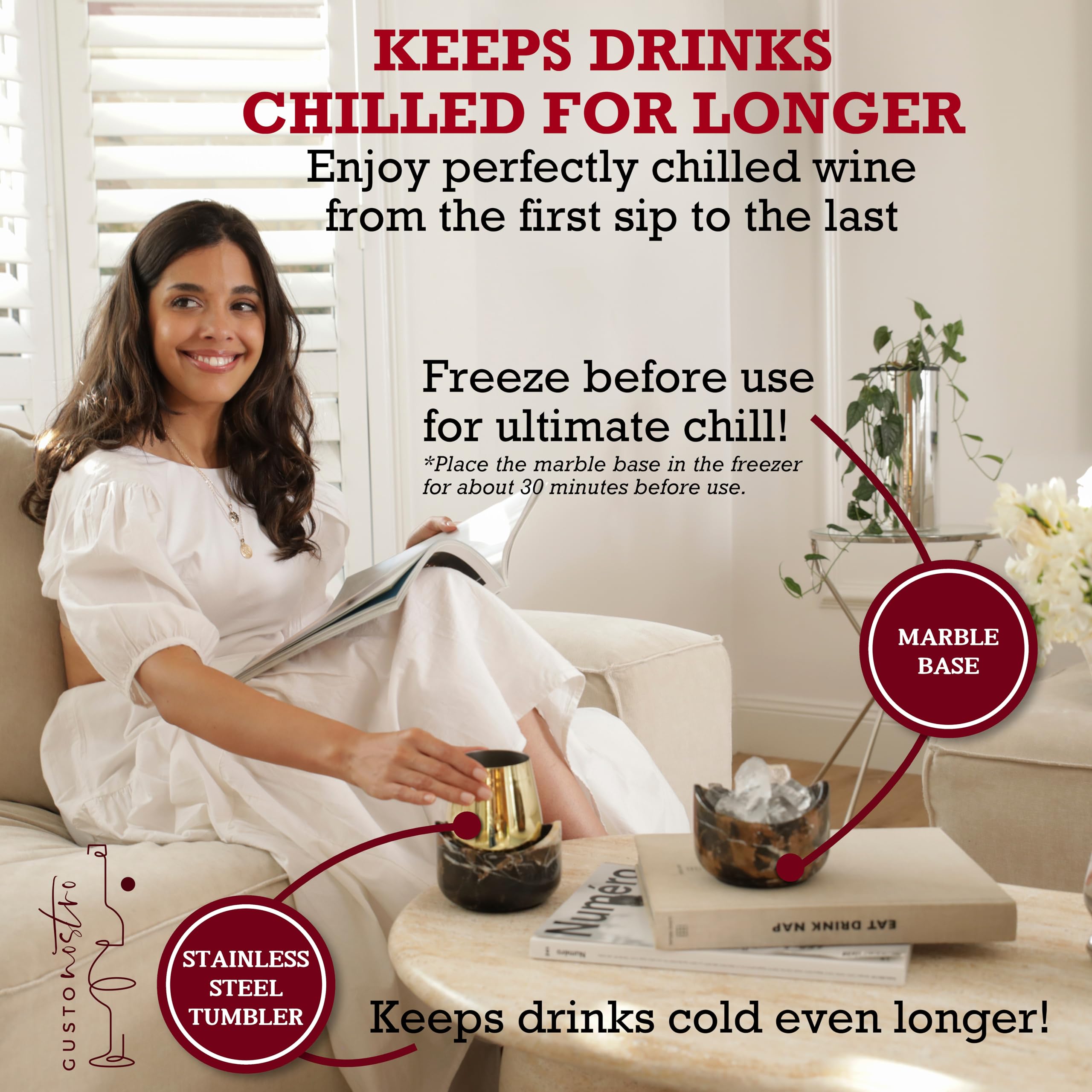 Gusto Nostro tumblers de acero inoxidable negro y dorado, perfectos para bebidas frías
