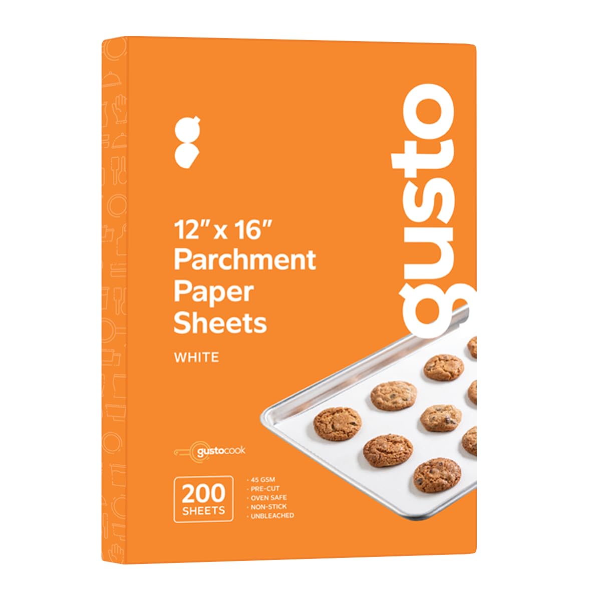 Papel para hornear GUSTO pre-cortado 12x16, antiadherente para hornear.