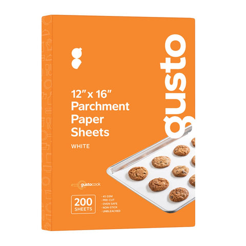 Papel para hornear GUSTO pre-cortado 12x16, antiadherente para hornear.