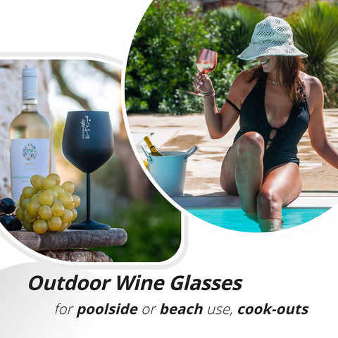 Copa de vino Gusto Nostro en acero inoxidable 18 oz, perfecta para playa.