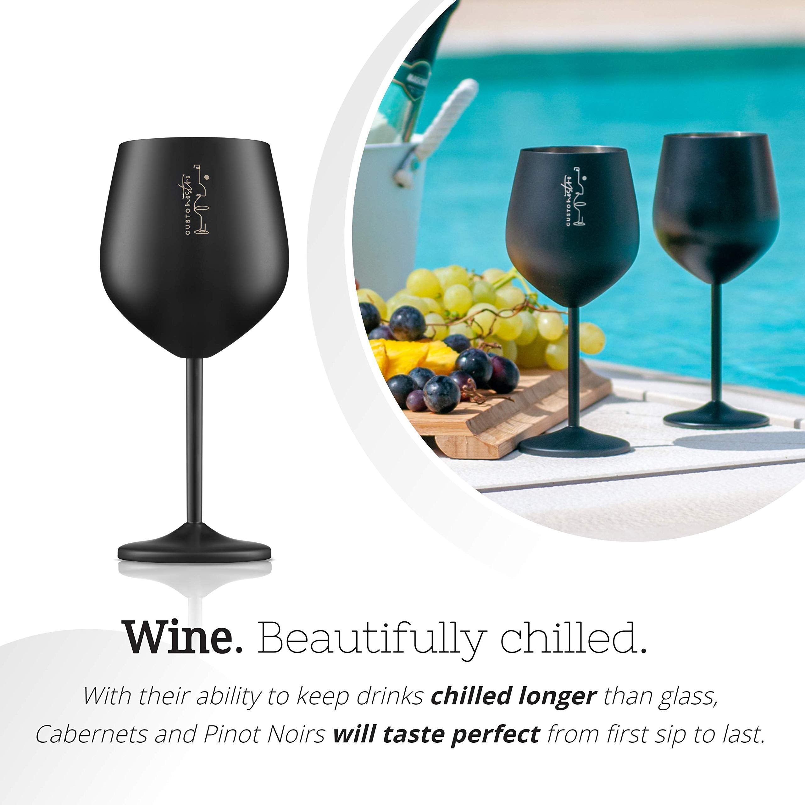 Copa de vino Gusto Nostro en acero inoxidable 18 oz, apta para piscina.