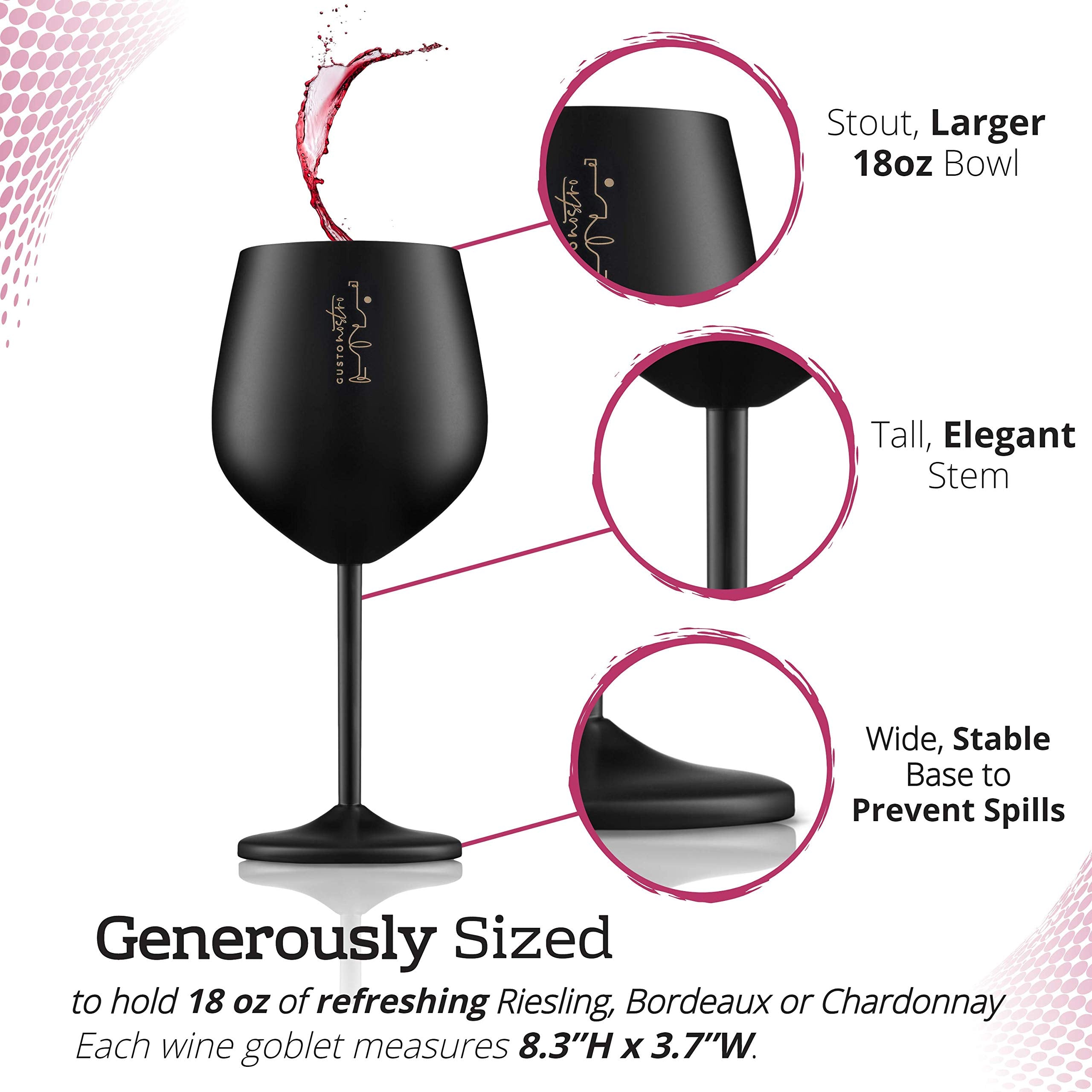 Copa de vino Gusto Nostro en acero inoxidable 18 oz, diseño elegante.