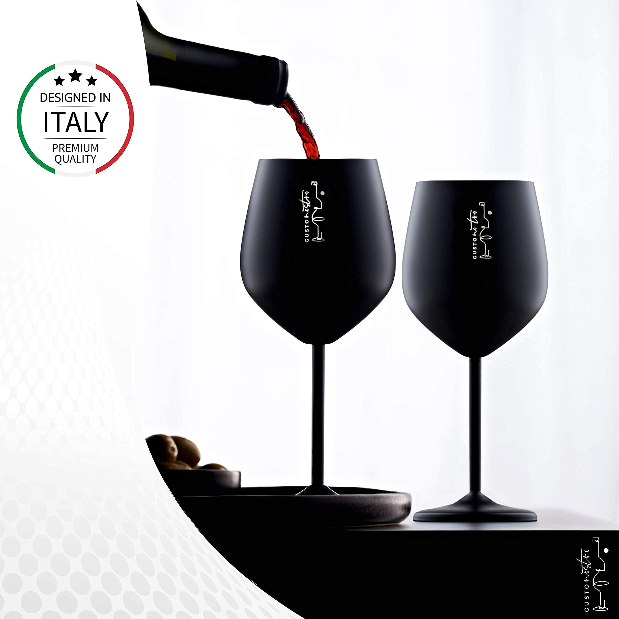 Copa de vino Gusto Nostro en acero inoxidable 18 oz, tono negro elegante.