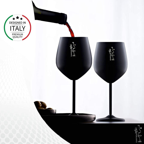 Copa de vino Gusto Nostro en acero inoxidable 18 oz, tono negro elegante.