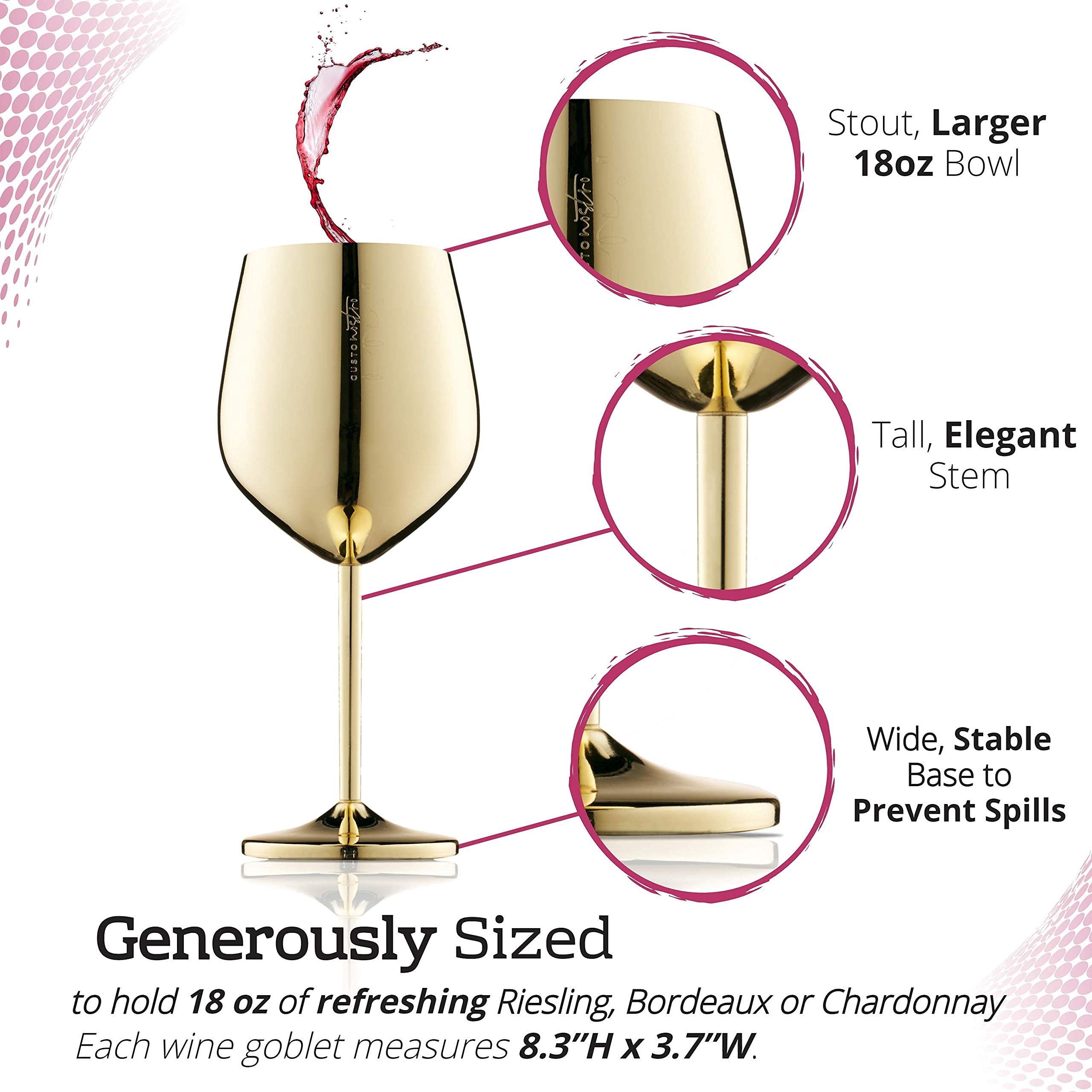 Vaso de vino dorado Gusto Nostro, acero inoxidable, 18 oz