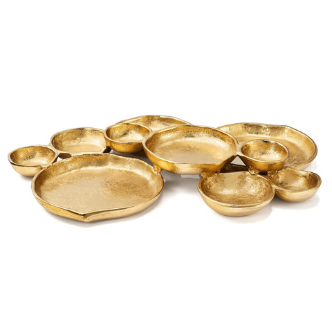 GUTE conjunto diez cuencos redondos dorados, centro decorativo elegante para mesa de comedor