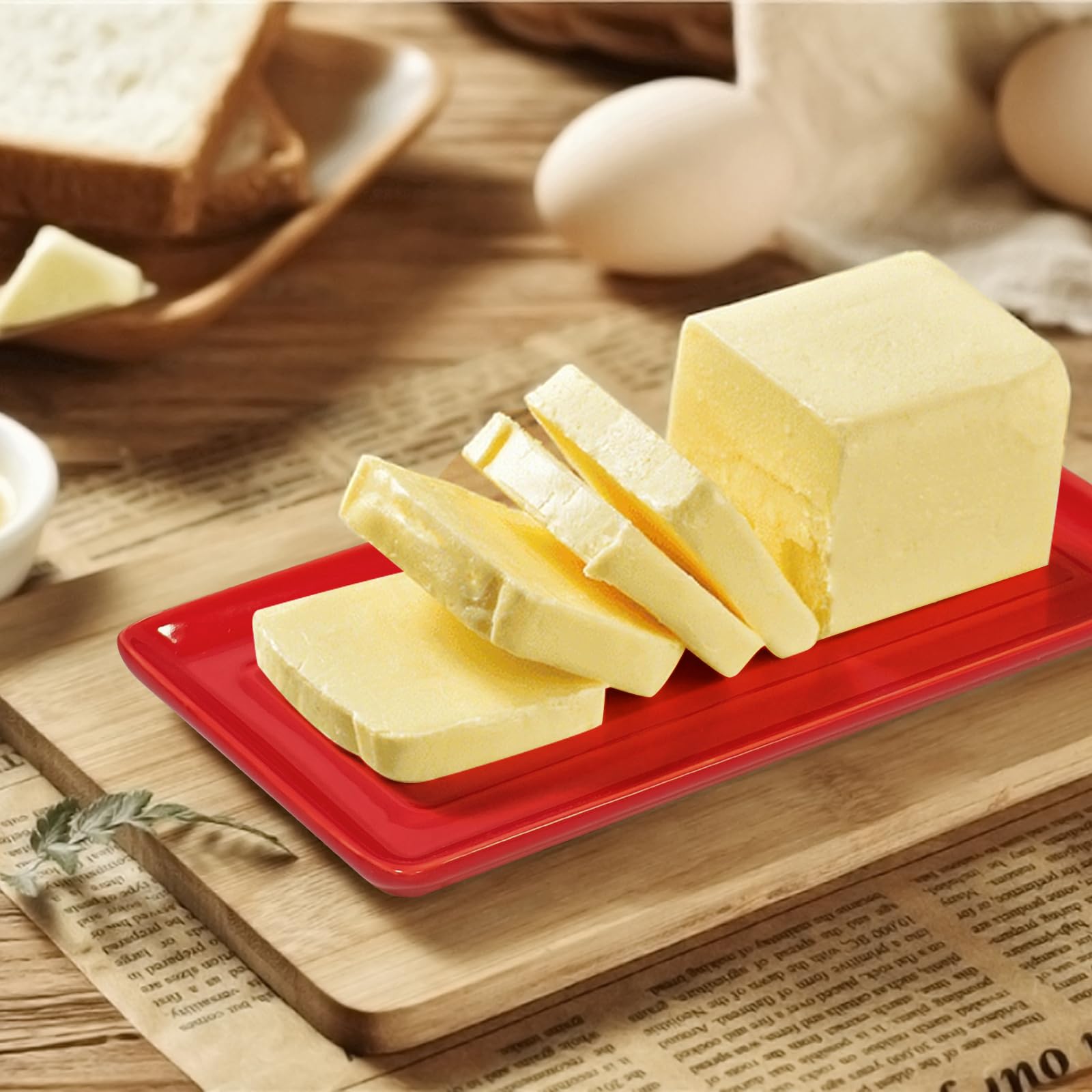 Mantequera Gute con tapa roja, empaque elegante para regalo.