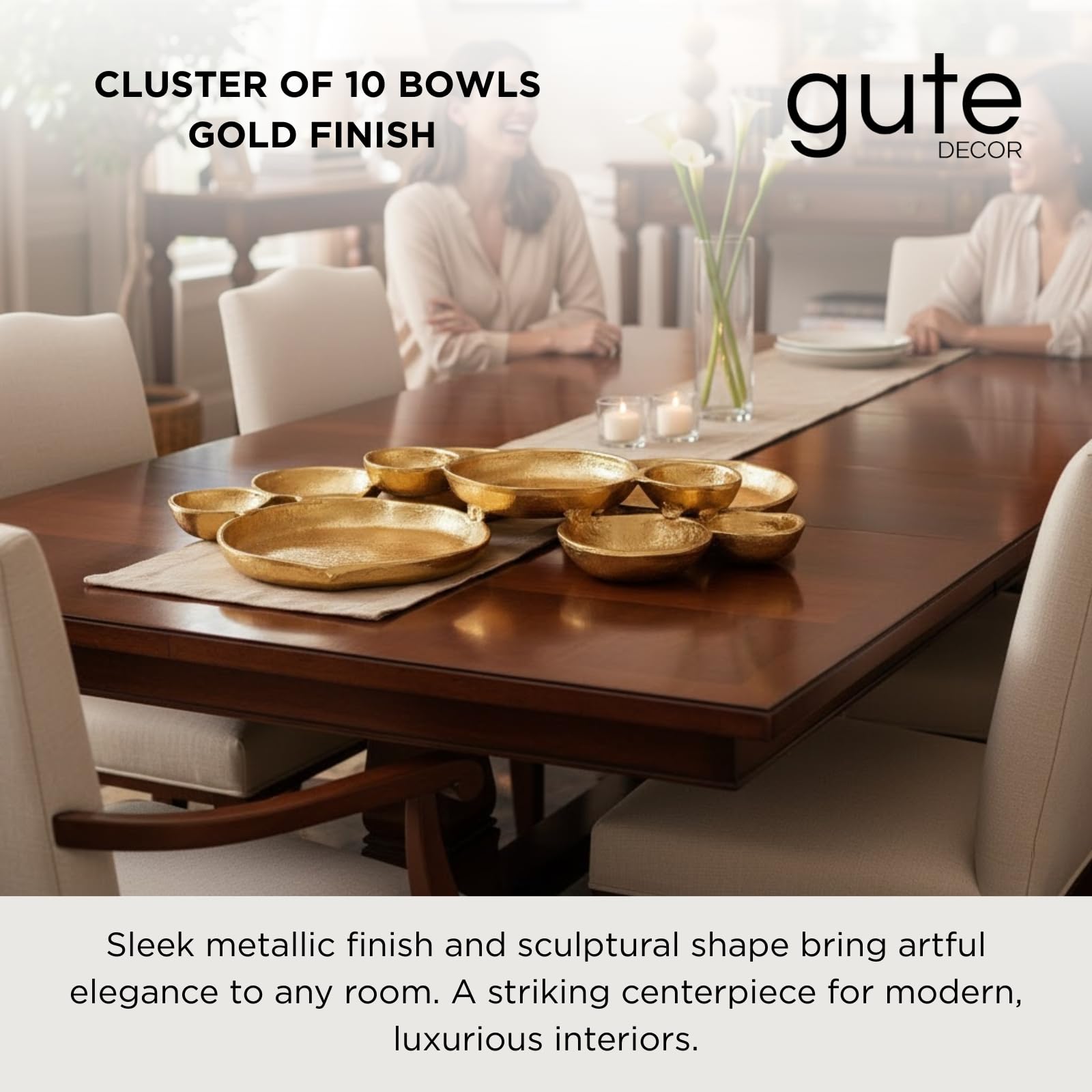GUTE plato de servir dorados cluster artesano, ideal para olivas o aperitivos en eventos