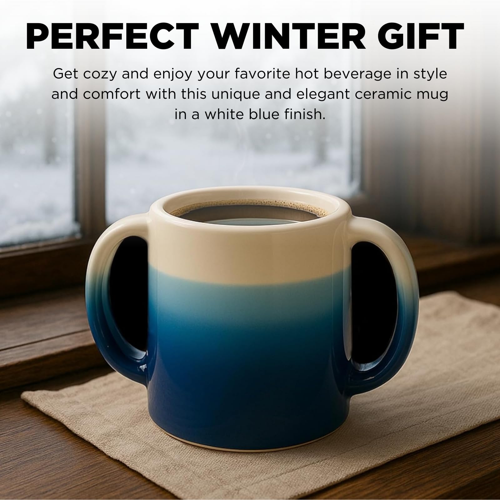 Taza GUTE cerámica manual blanco-azul, acabado artesanal y elegante.