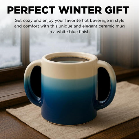 Taza GUTE cerámica manual blanco-azul, acabado artesanal y elegante.