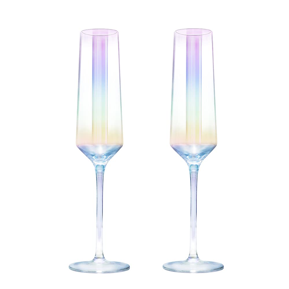 Gutsdoor copas champán cristal iridiscente, para bodas o celebraciones brillantes.