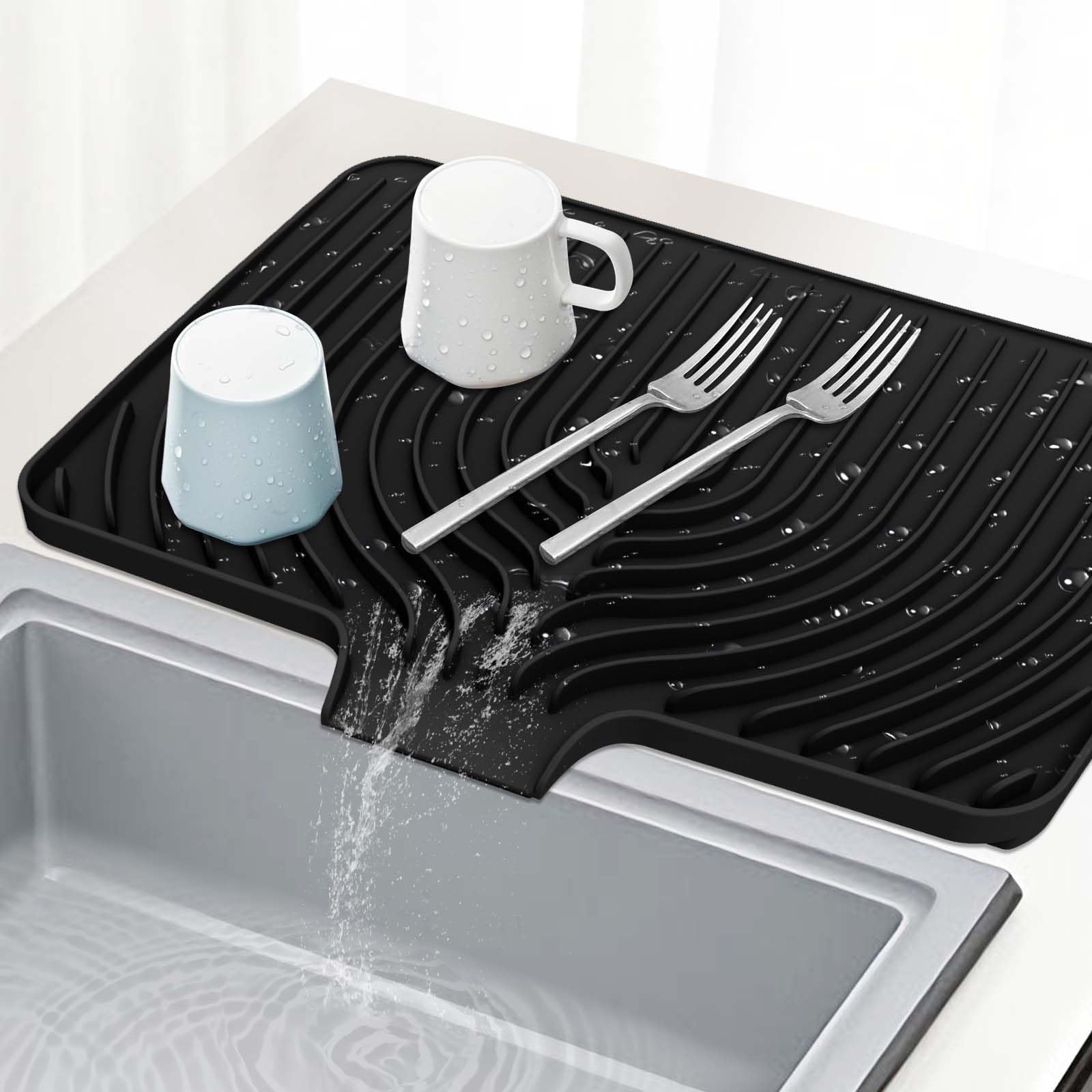 GUUKIN alfombrilla de secado para platos con drenaje rápido mantiene la encimera seca.