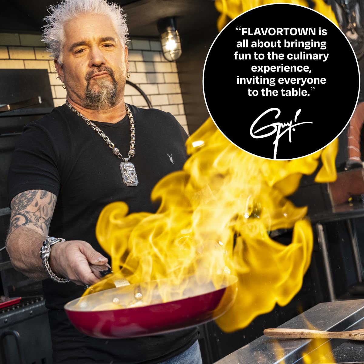 Sartén cerámico de 12 pulgadas de Guy Fieri's Flavortown; antiadherente para salteados suaves.