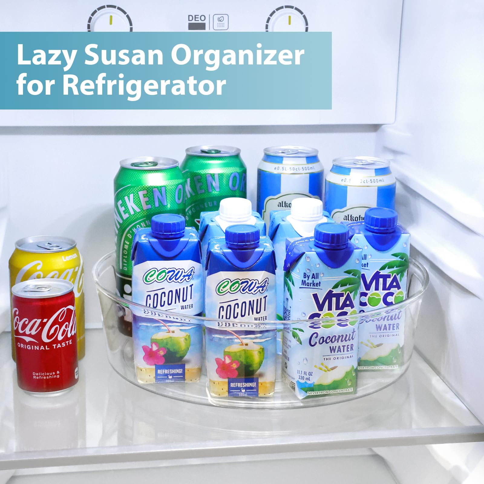 Bandeja giratoria Guzon para refrigerador mantiene orden y visibilidad de contenidos