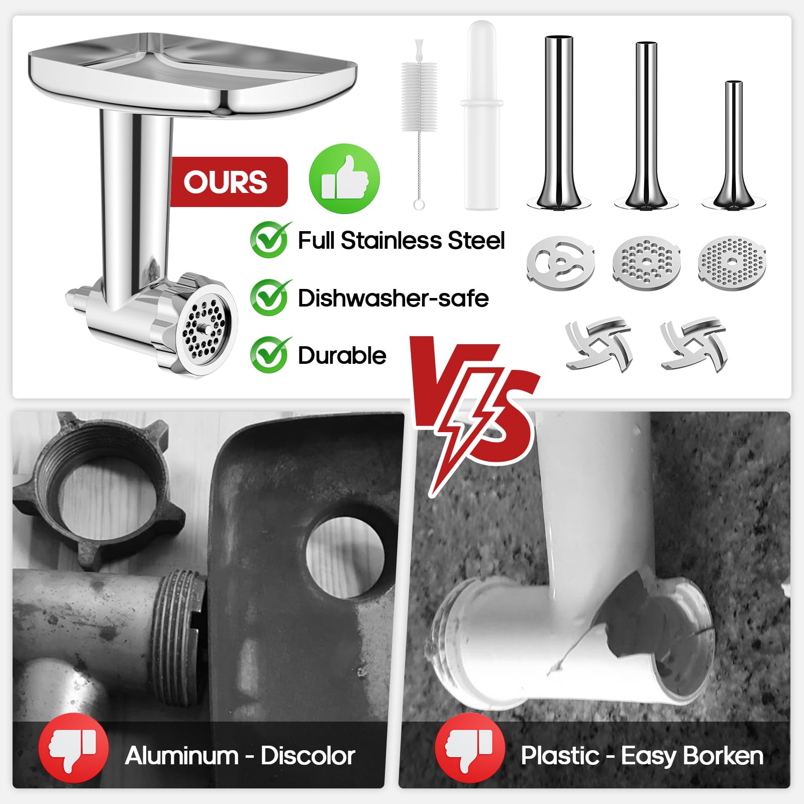 GVODE Accesorios para KitchenAid con 4 placas de molienda para diferentes texturas