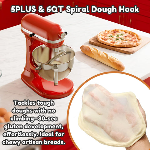 Gancho espiral GVODE en acero inoxidable para masas densas y pan casero.