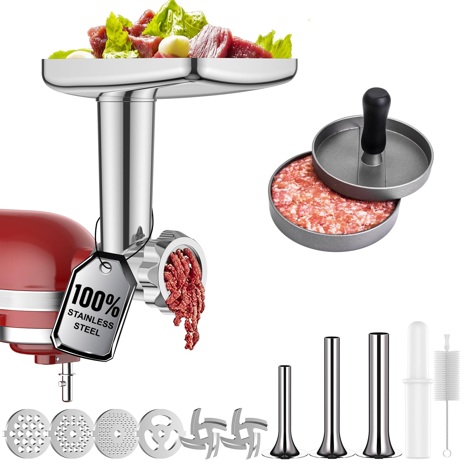 GVODE molinillo de carne en acero inoxidable para KitchenAid, diseño duradero.