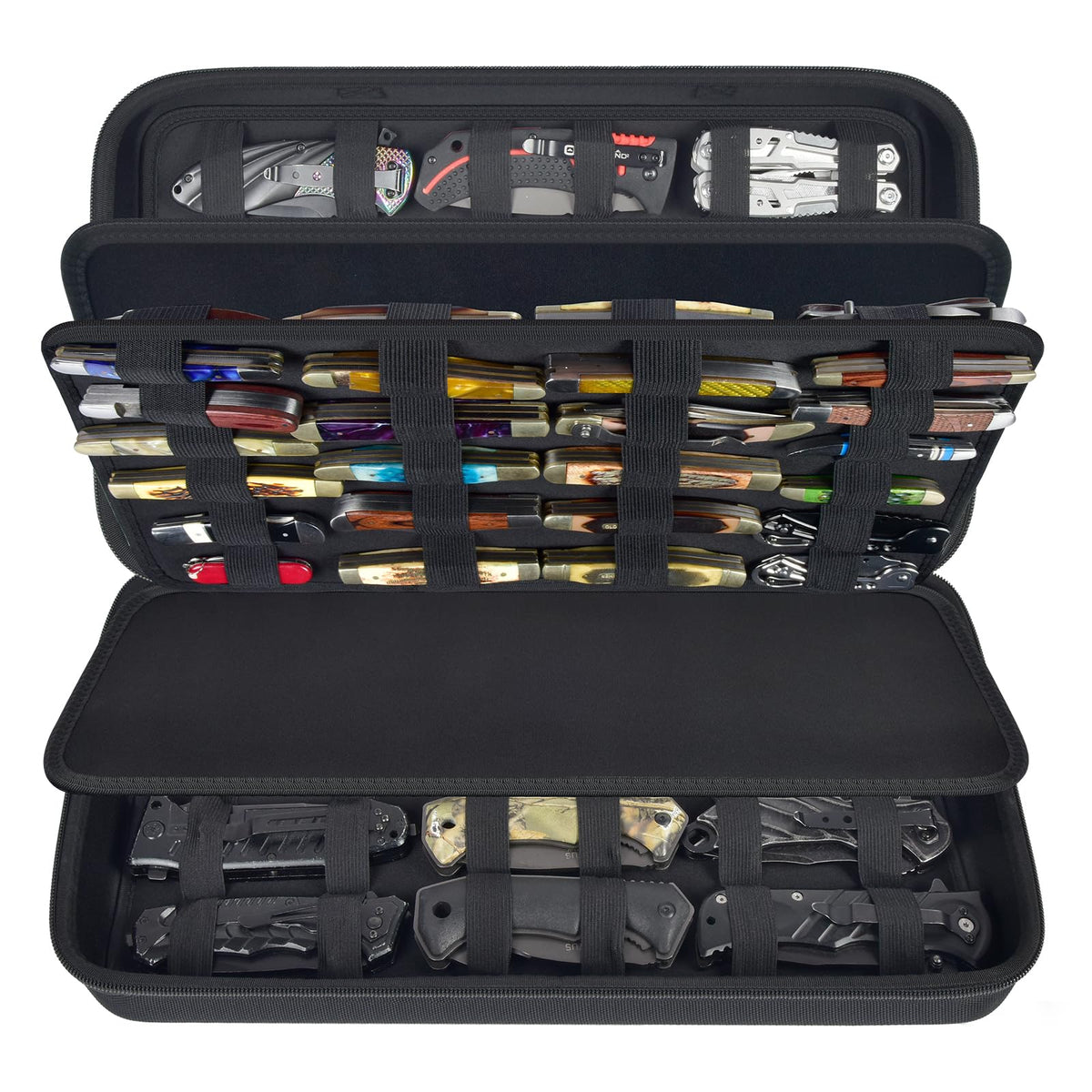GWCASE, caja expositora de cuchillos con 88 bolsillos para organización visual.