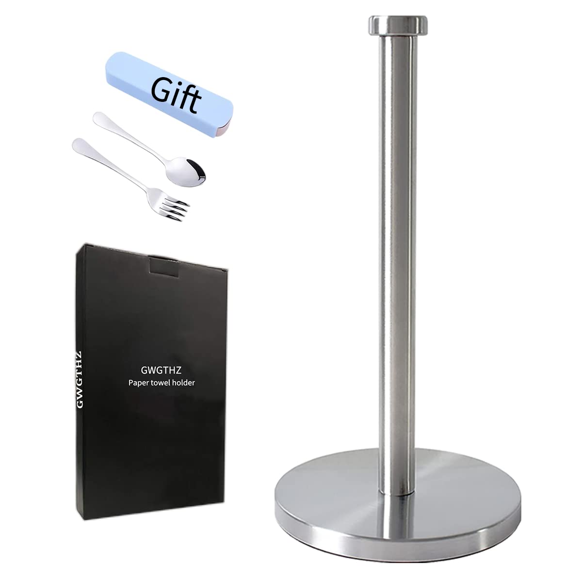 GWGTHZ porta-papel-toalla plata con base de acero inoxidable estable para encimera