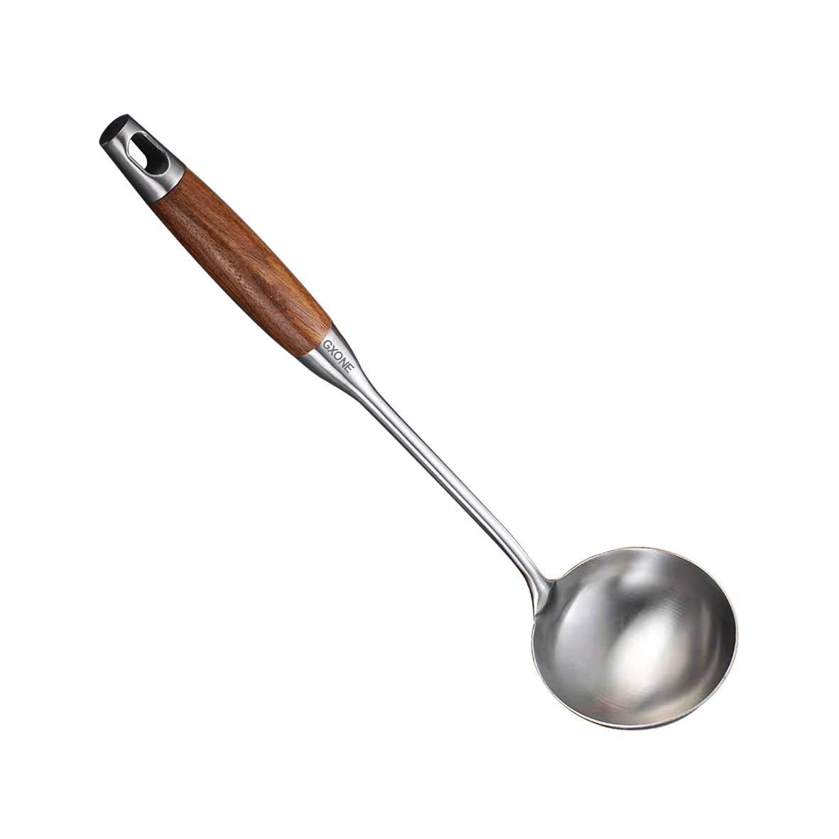 GXONE cucharon-sopa de acero 304 con mango de madera largo para uso prolongado.