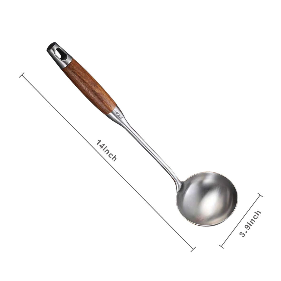 GXONE cucharon-sopa ergonómico con mango de madera para mayor comodidad.