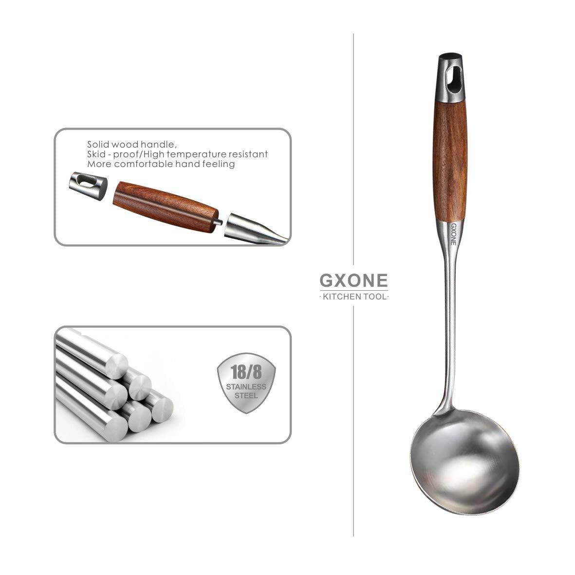 GXONE cucharon-sopa resistente al calor, ideal para hervidos y salteados.